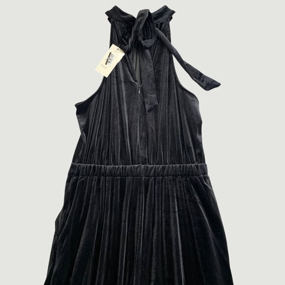 NEW A new Day Women's S Black Velvet Halter Wide Leg Jumpsuit High Neck h1786 - Picture 4 of 9